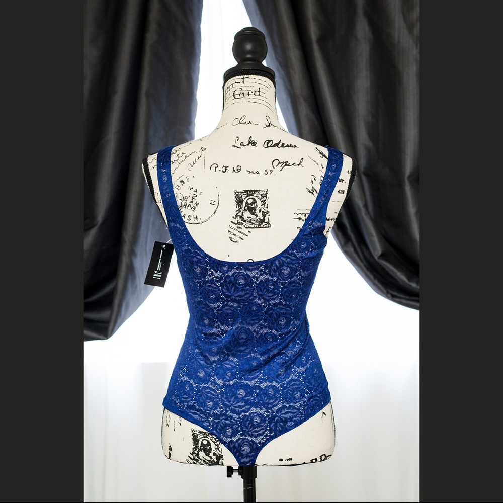 I.N.C | BRIGHT BLUE SHEER LACE BODYSUIT SIZE M - Picture 6 of 6